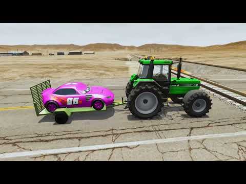 Cars vs Portal Trap with Slide Color - Cars vs Deep Water - Car vs Rails and Trains - BeamNG.Drive