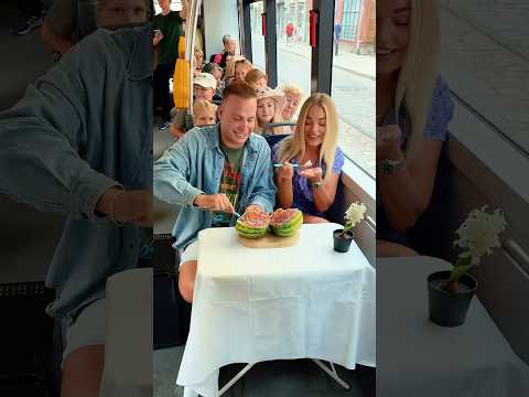 Her sweetest ride on a tram🥰🍬 #TravelingTable