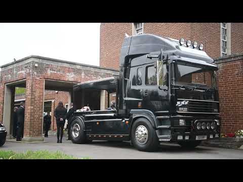 Truck hearse for his final journey. Funeral.