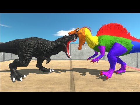 RAINBOW SPINOSAURUS VS DARK T REX DEATH RUN - ANIMAL REVOLT BATTLE SIMULATOR || tauPlays sims eps89