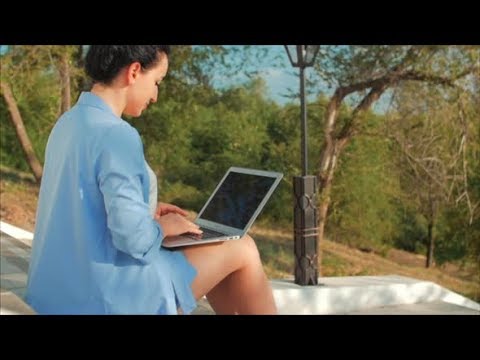 Business Lady Working on the Laptop, Attractive Brunette in a Blue Suit With a Laptop, Attractive |