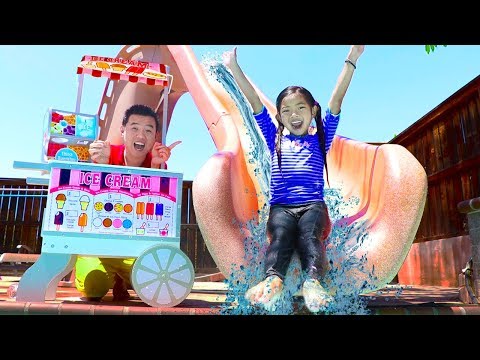 Emma Pretend Play with GIANT Swimming Pool Water Slide & Ice Cream Toys Pool Party