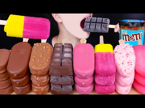ASMR PINK CHOCOLATE ICE CREAM MAGNUM PARTY NUTELLA DESSERT MUKBANG 먹방 チョコレートアイスクリーム 咀嚼音EATING SOUNDS