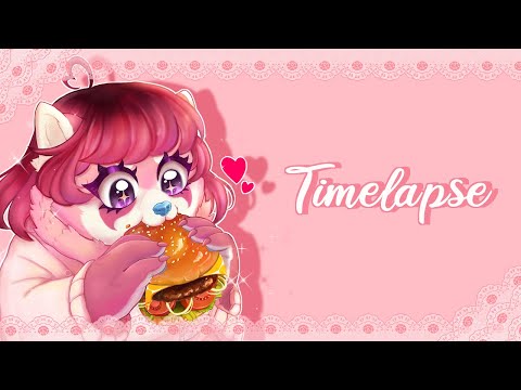 ❥ Red Panda Eating Hamburger/Furry Art [Timelapse]
