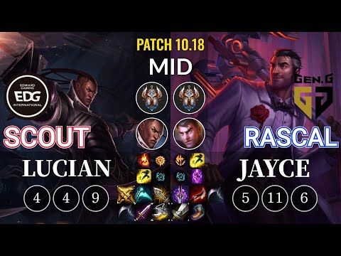 EDG Scout Lucian vs GEN Rascal Jayce Mid - KR Patch 10.18