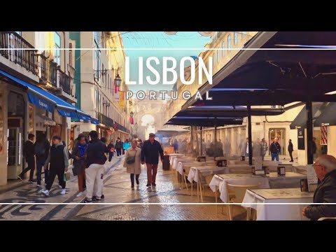 Passeio a pé por Lisboa: Rua Augusta - principal rua pedonal de Lisboa - 2023 4K