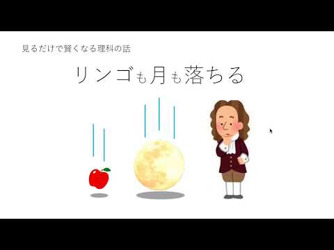 リンゴも月も落ちる。月は、地球に向かって落ちています。でも、近づいてきません。どうして？この理屈がわからなかったら、見ましょう。ニュートンの万有引力の法則の一部を紹介しています。