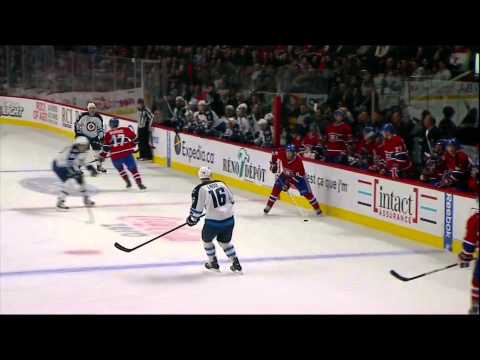 Antropov hit on Brandon Prust scrum 29 Jan 2013 Winnipeg Jets vs Montreal Canadians NHL Hockey