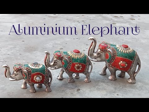 White aluminum aluminium metal elephant set with stone work,...