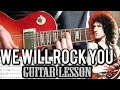 Queen - We Will Rock You Solo Guitar Lesson ...