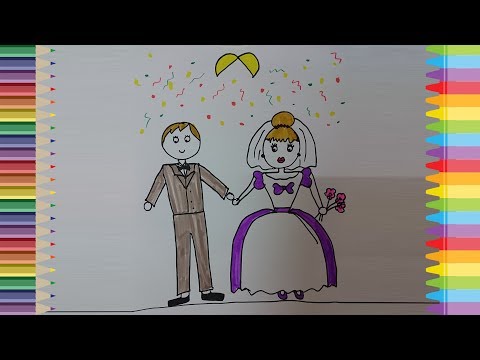How to draw bride and groom Coloring book Pages For kids Learning Colors  I كيفية رسم عروس وعريس