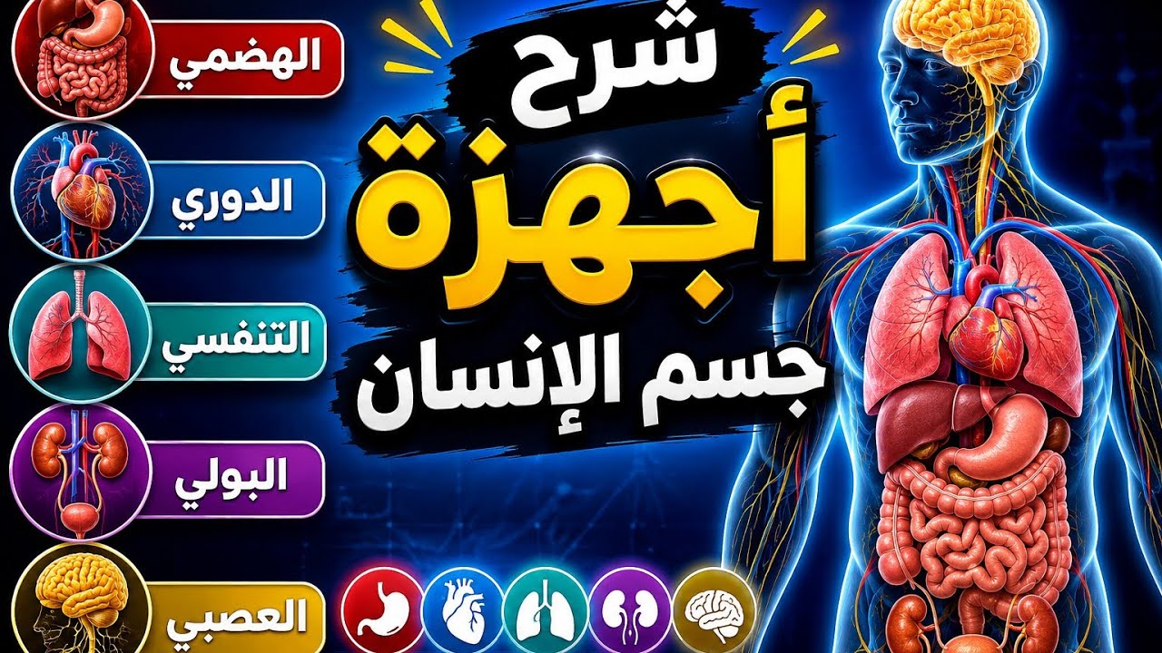 شرح اجهزة جسم الإنسان (الهضمي الدوري التنفسي البولي  العصبي ) 