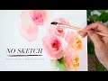 PAINT WITH ME 🌹Dreamy Garden Roses : Loose Watercolor Technique ([No Drawing - 수채화)