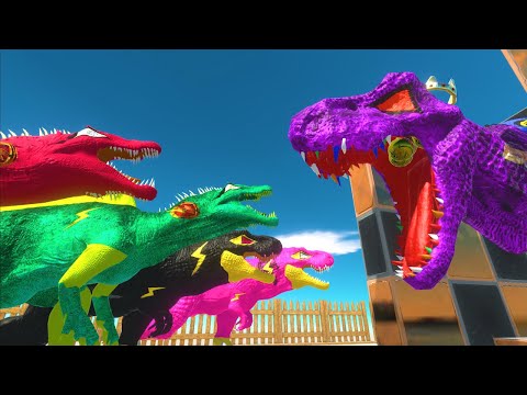 FLASH RANGER DINOSAURS VS MUTANT THANOS T-REX JAVELIN-Animal Revolt Battle Simulator