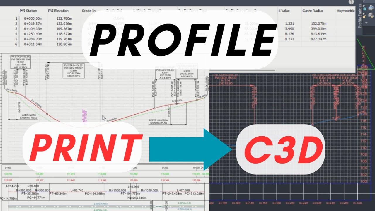 How to Create a Road Profile from a PDF or Printout in Civil 3D Without Alignment and Surface