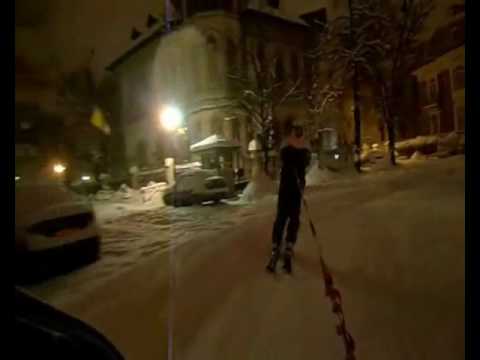 Downtown Bucharest urban skiing