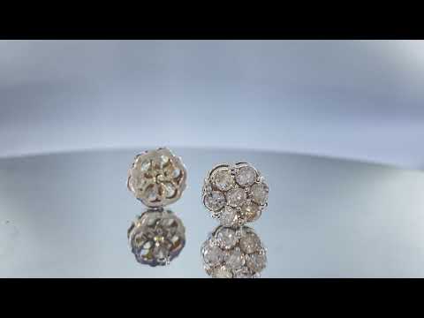 SOLD 2.10 ct NATURAL 14 X DIAMOND flower cluster stud earrings 14k white GOLD (11 MM)