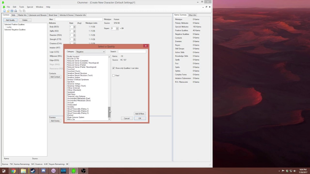 Shadowrun 4e: Character Creation With Chummer