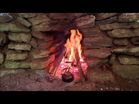 , title : 'Fireplace Inside Survival Shelter Made of Stone - Bushcraft Shelter Camping, Winter Camping'
