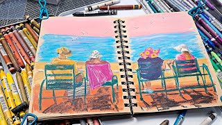 Sketching Like I would at the Beach (Neocolor 2 Watercolor Crayons)