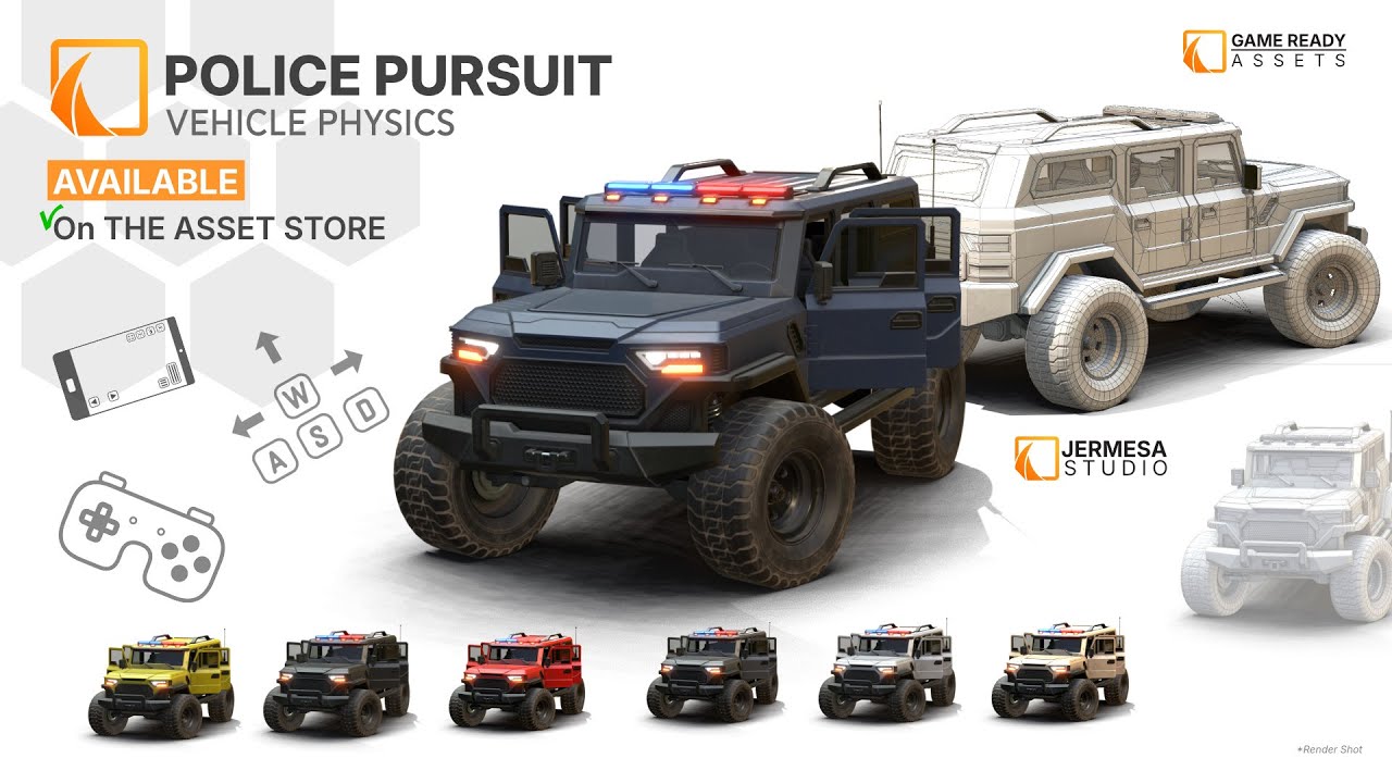 Police Pursuit Vehicle with Physics Controller and Functionality for Unity Game Asset
