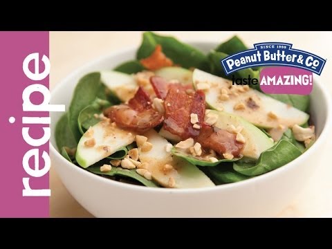 Spinach Salad with Warm Maple Peanut Butter Bacon Dressing recipe