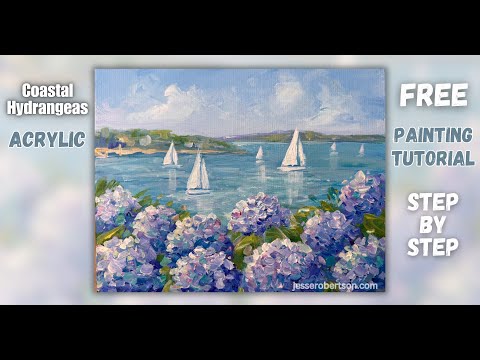 Free ACRYLIC Painting Tutorial | Coastal Hydrangeas