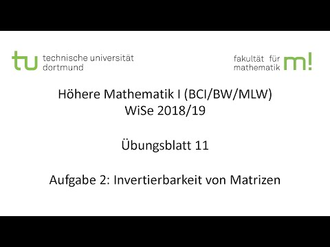 Übungsblatt 11, Aufgabe 2 -- TU Dortmund, Höhere Mathematik I (BCI/BW/MLW), WS2018/19 (ÜB11 A2)