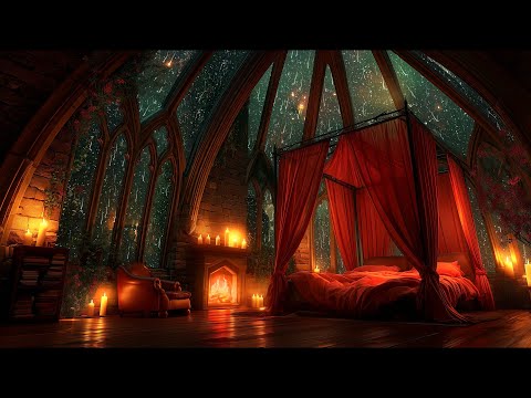 Marvelous Castle Room - Thunderstorm, Rain and Fireplace Sounds to Sleep Instantly