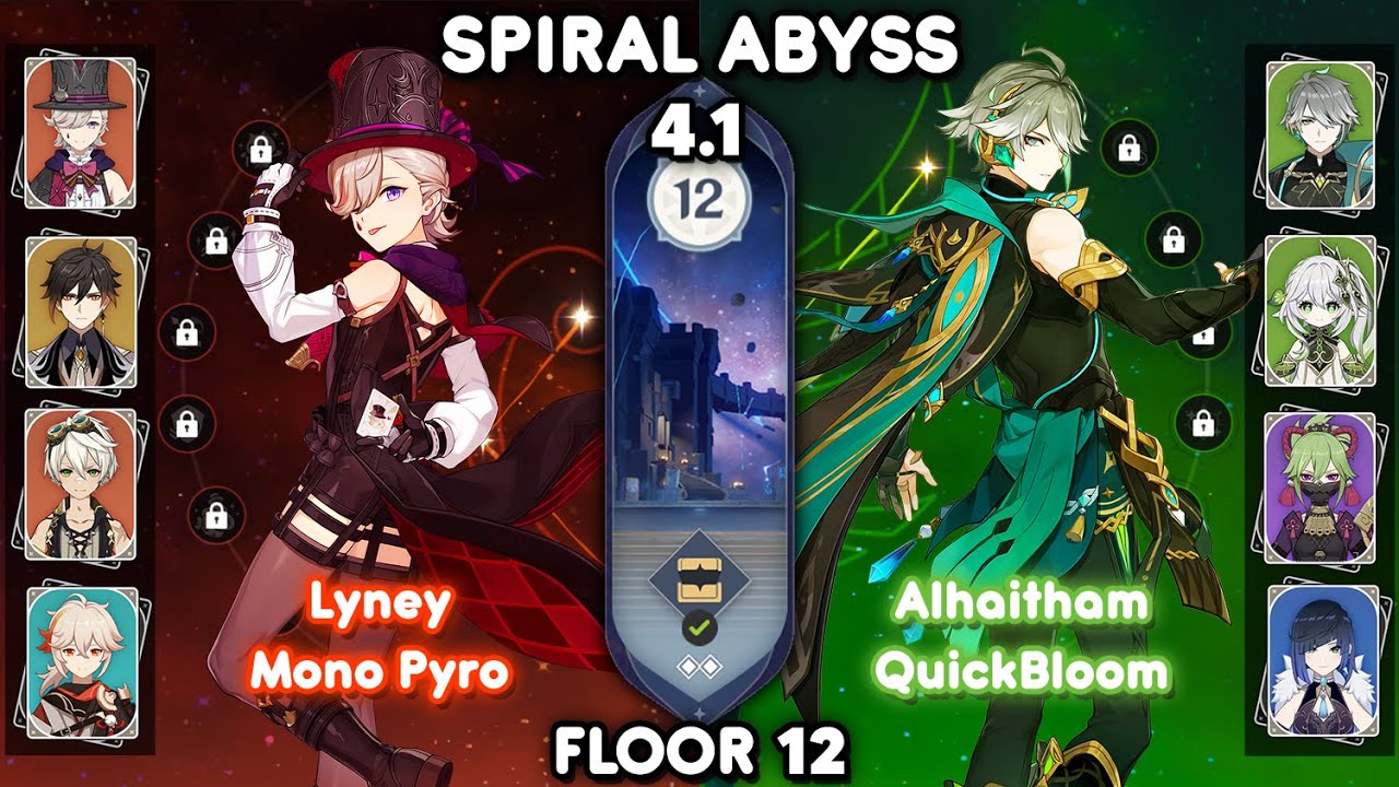 C0 Lyney Mono Pyro & C0 Alhaitham QuickBloom - Spiral Abyss 4.1 Floor 12 [Genshin Impact]