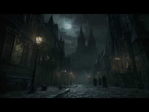 Gothic Alleyway in Mist – Low Angle, Lanterns, Cathedral & Medieval Thunderstorm Ambience