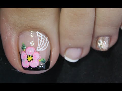 DISEÑO DE UÑAS PARA PIES FLOR CON FRANCES PARA PRINCIPIANTES – FLOWERS NAIL ART – FRENCH NAIL ART