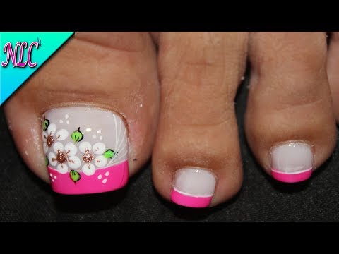 DISEÑO DE UÑAS PARA PIES FLORES Y FRANCÉS – FLOWERS NAIL ART – FRENCH NAIL ART – NLC