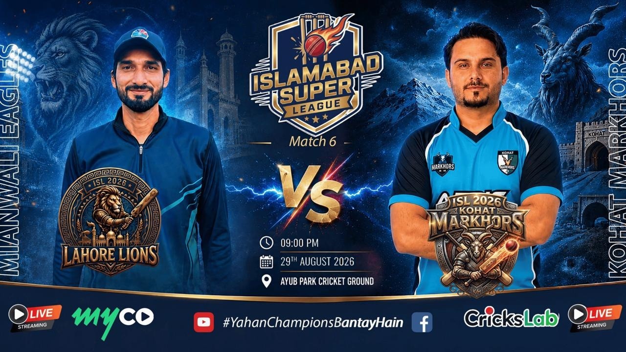  Lahore Lions vs Kohat Markhors | Match 06 | Islamabad Super League 2026 | Crickslab