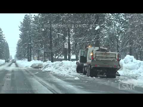 12-10-2022 Chester, CA - Driving Conditions in Winter Storm, White Out Conditions, Snow Plowing