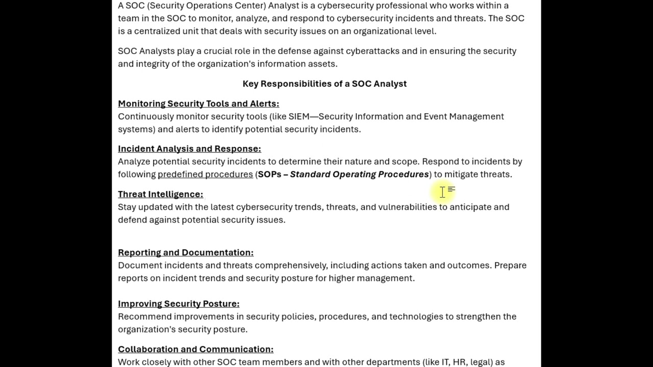 SOC Analyst Career Summary