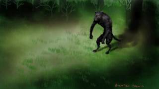 Dogman with horns dancing in circle chanting, Strange Ohio