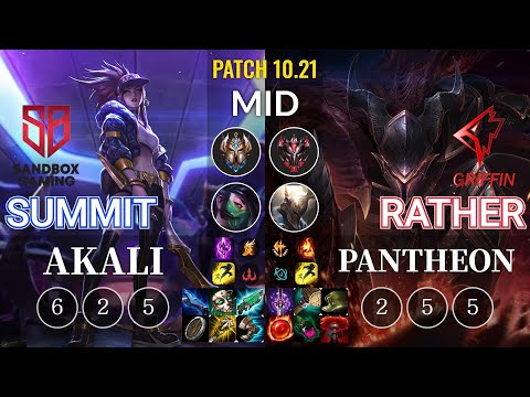 SB Summit Akali vs GRF Rather Pantheon Mid - KR Patch 10.21