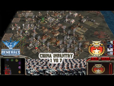 China Infantry General 1 vs 7 Hard Generals - Command & Conquer Generals Zero Hour (Compstomp)