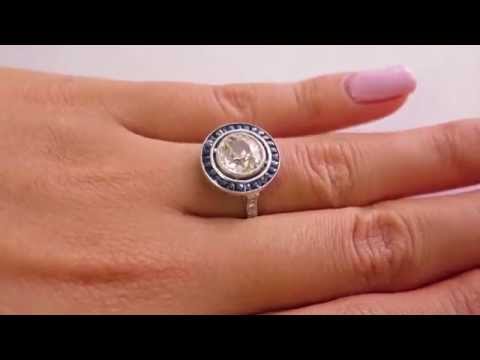 Art Deco 2.80ct Vintage Platinum Old Mine Cut Diamond Engagement Ring with Sapphires