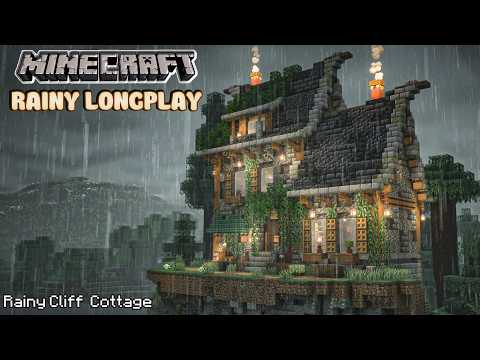 Minecraft Relaxing Rainy LongPlay - Rainy Cliff - Rainy Cozy Cottage House • No Commentary