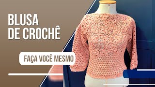 Artesã ensina o passo a passo de uma linda blusa de crochê com fio jeans