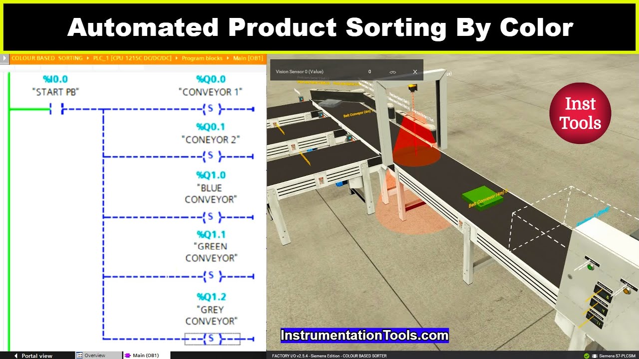 Automated Product Sorting By Color - PLC Program and Factory IO Scene