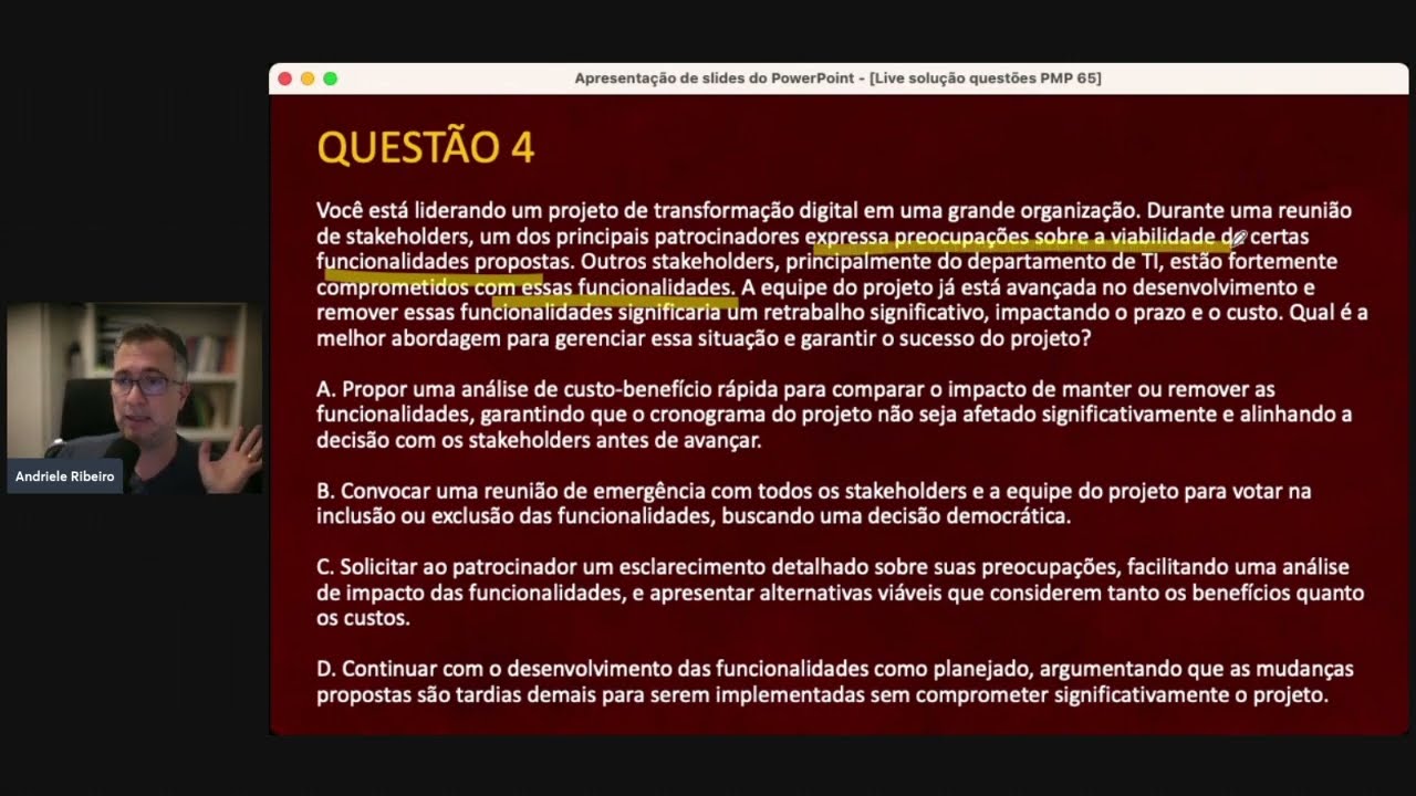 Questão Certificação PMP - 15/10/2024 (Terça-Feira)