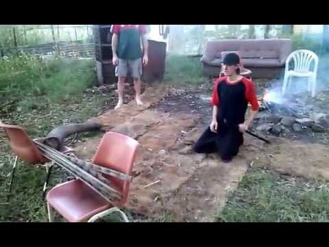 Bokken test on pile of wood and sticks