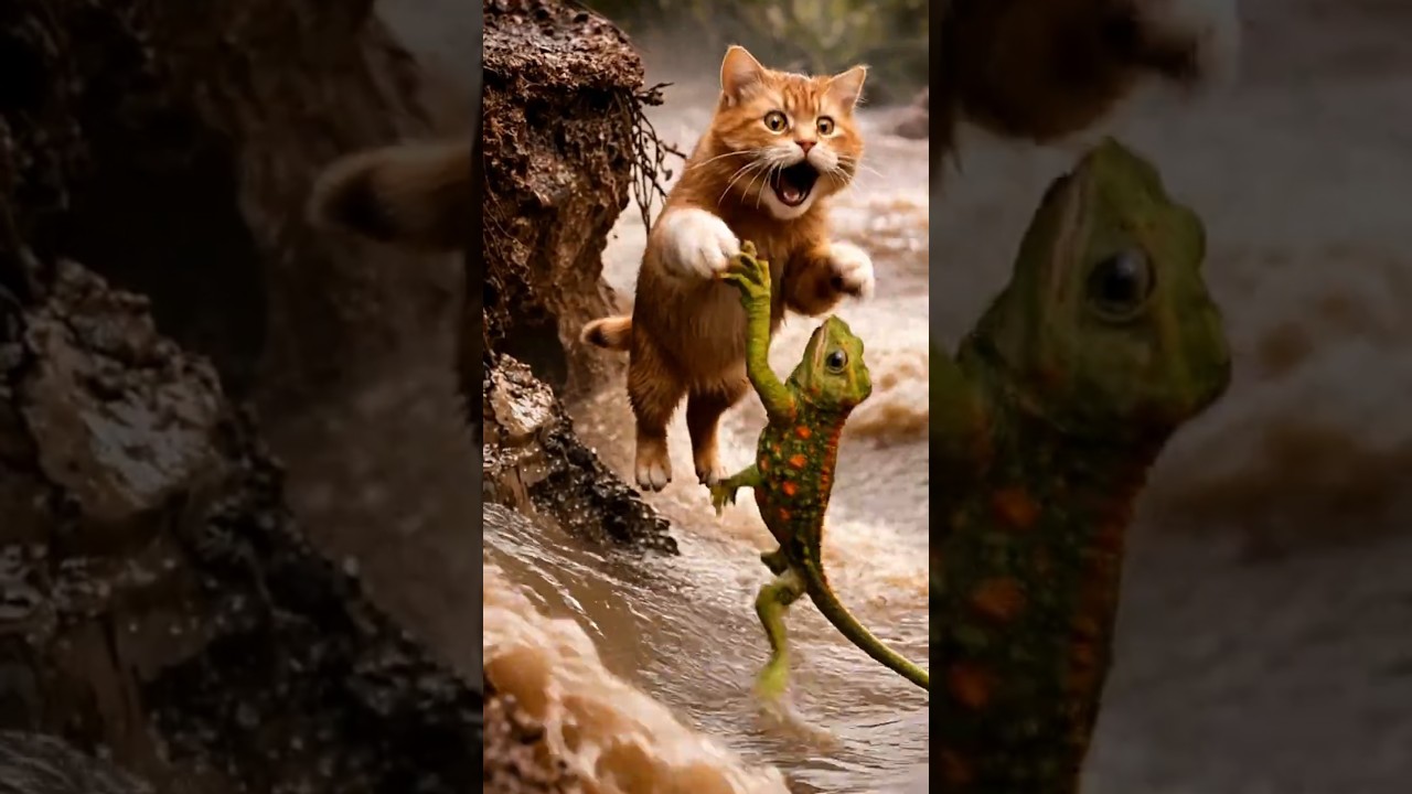 The chameleon's never-give-up spirit has reached the fat cat!