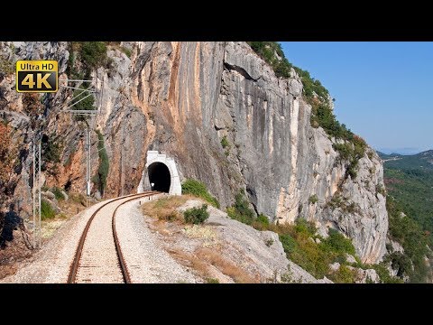 4K CABVIEW Niksic - Podgorica -- 600m altitude change -- through 12 tunnels from mountains to planes