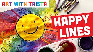 Happy Kindergarten Line Painting Art Tutorial - Art With Trista