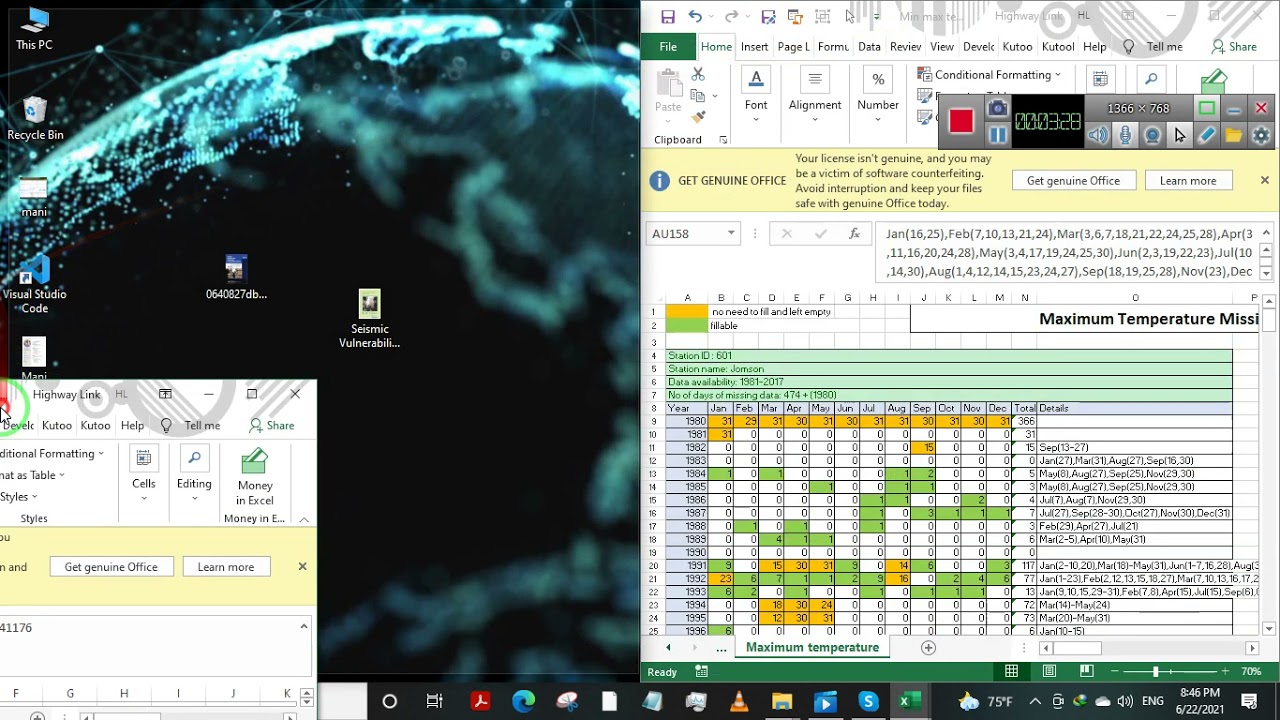 Checking filling of missing temperature data by Long Term average method