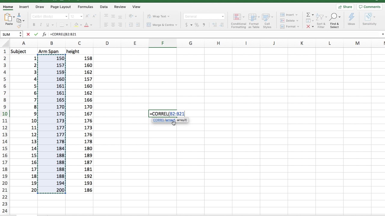 Calculating Correlation Coefficient Excel